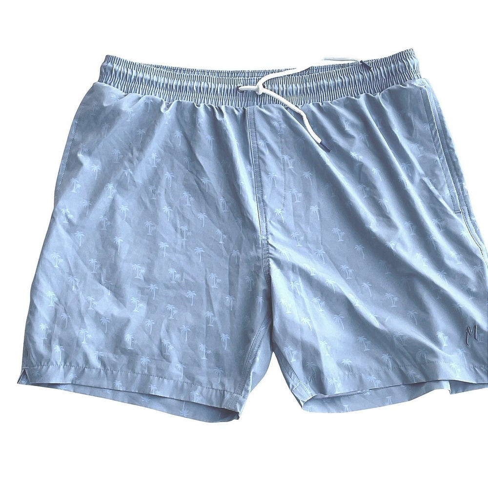 MUGSY men's swim trunks‎ lined XL 6" blue palm tree tropical print RUM RUNNERS